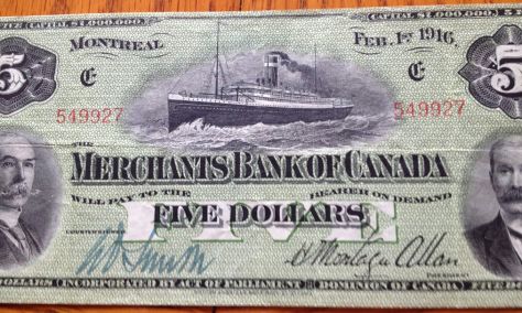 1916-Merchant-Bank-Of-Canada-Montreal--$5-Note.